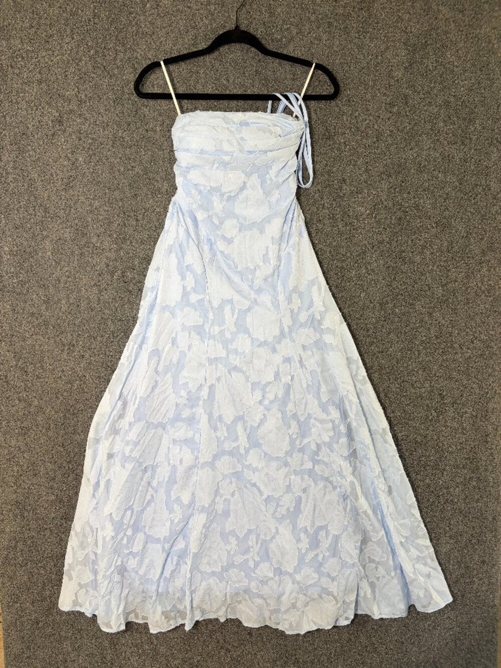 Vintage Style Blue & White Floral Maxi Dress Strapless Lace-Up Back Boho